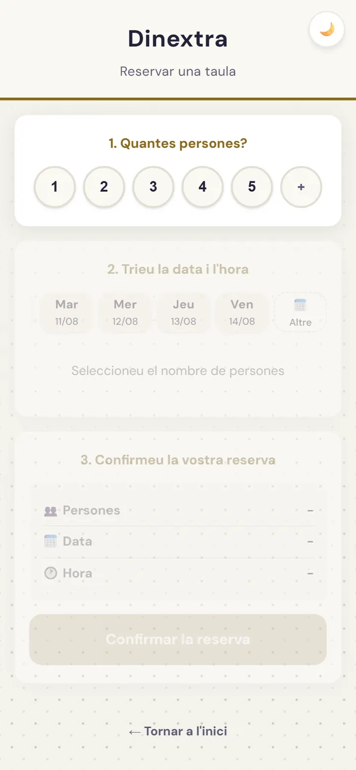 Pantalla de reserva de taula